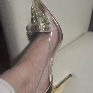 Glamorous Gold Heels with Embellished Bow